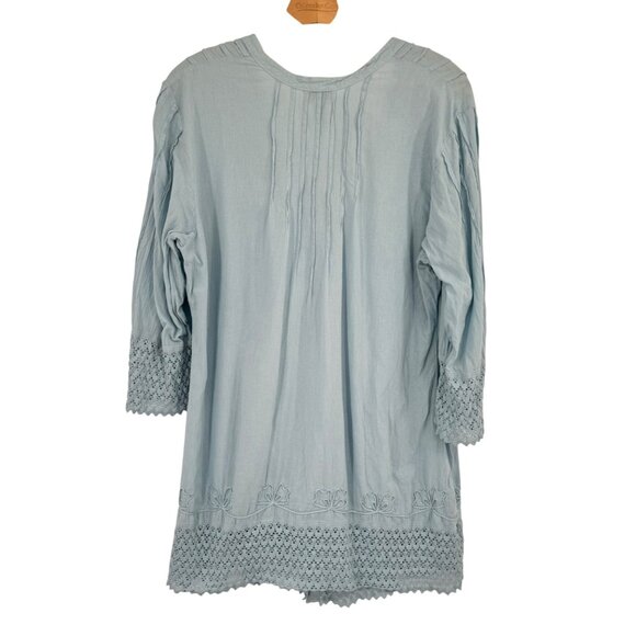 Soft Surroundings Light Blue Embroidered Tunic Top Size Large cotton womens - Picture 8 of 10
